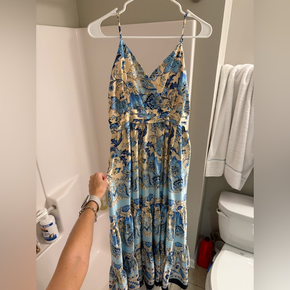 Floral Blue and Cream Maxi Dress